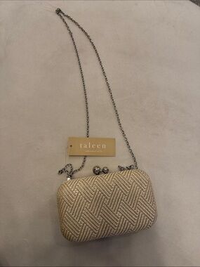 Taleen Cream Woven Chain Wristlet Clutch